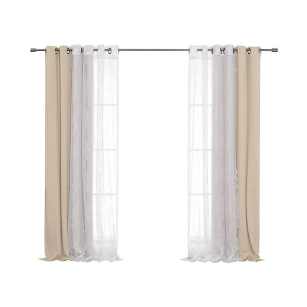 Best Home Fashion Beige Polyester Solid 52 in. W x 84 in. L Grommet Blackout Curtain (Set of 2)
