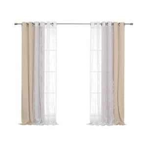 Beige Polyester Solid 52 in. W x 96 in. L Grommet Blackout Curtain (Set of 2)