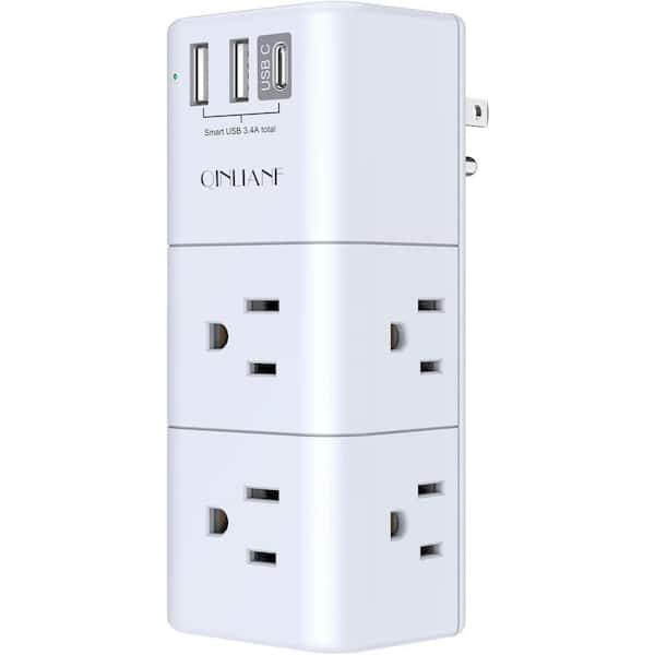 Ahfiwaso 6-Outlet Extender Surge Protector with Rotating Plug, 3-Sided Swivel and USB Port in White