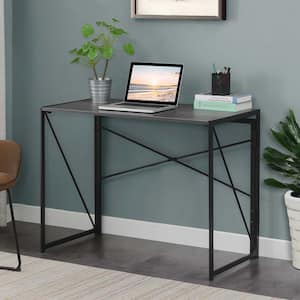 Xtra 39.5 in. Rectangle Charcoal Gray and Black Particle Board Writing Desk with Folding Frame