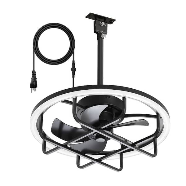 20 in. Black Standard Covered Outdoor Ceiling Fan with Dimmable LED Light, Downrod and Remote Included , Hanging Hook
