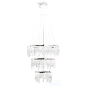 Light Pro 1-Light Dimming Integrated LED Silver 3-Tiers Hanging Ceiling 3-Color Crystal Chandelier for Living Room