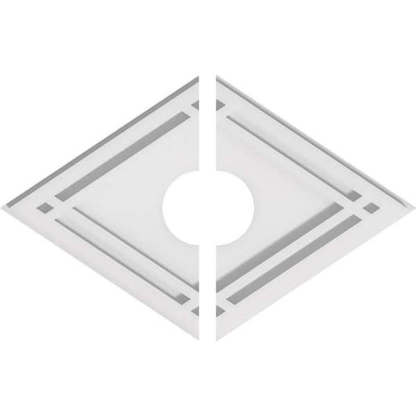 Ekena Millwork 16 in. x 10.62 in. x 1 in. Diamond Architectural Grade PVC Contemporary Ceiling Medallion (2-Piece)