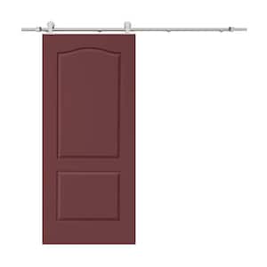 36 in. x 80 in. Maroon Stained Composite MDF 2 Panel Arch Top Interior Sliding Barn Door with Hardware Kit