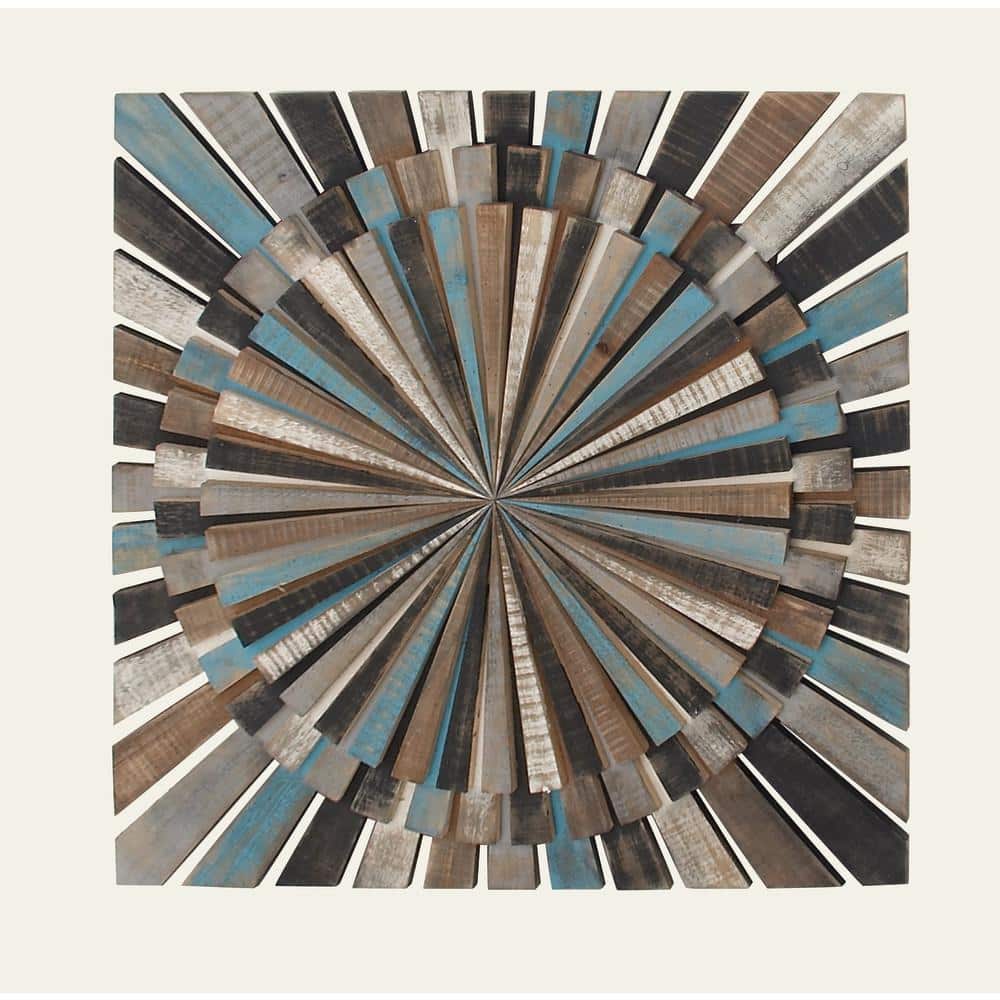 Multicolored Wood Starburst Carved Wall Decor 36"