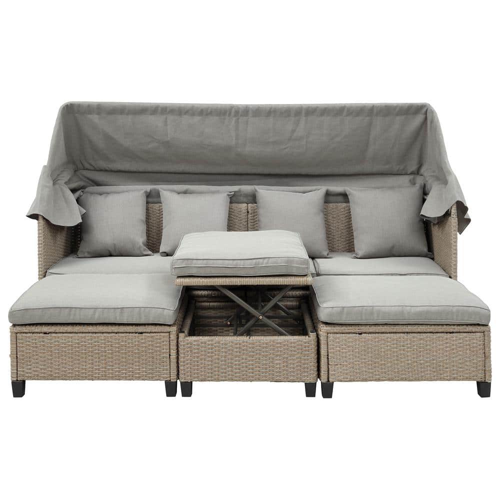 4-Pieces Brown Wicker Outdoor Couch, Patio Chaise Lounge Set, with Retracta