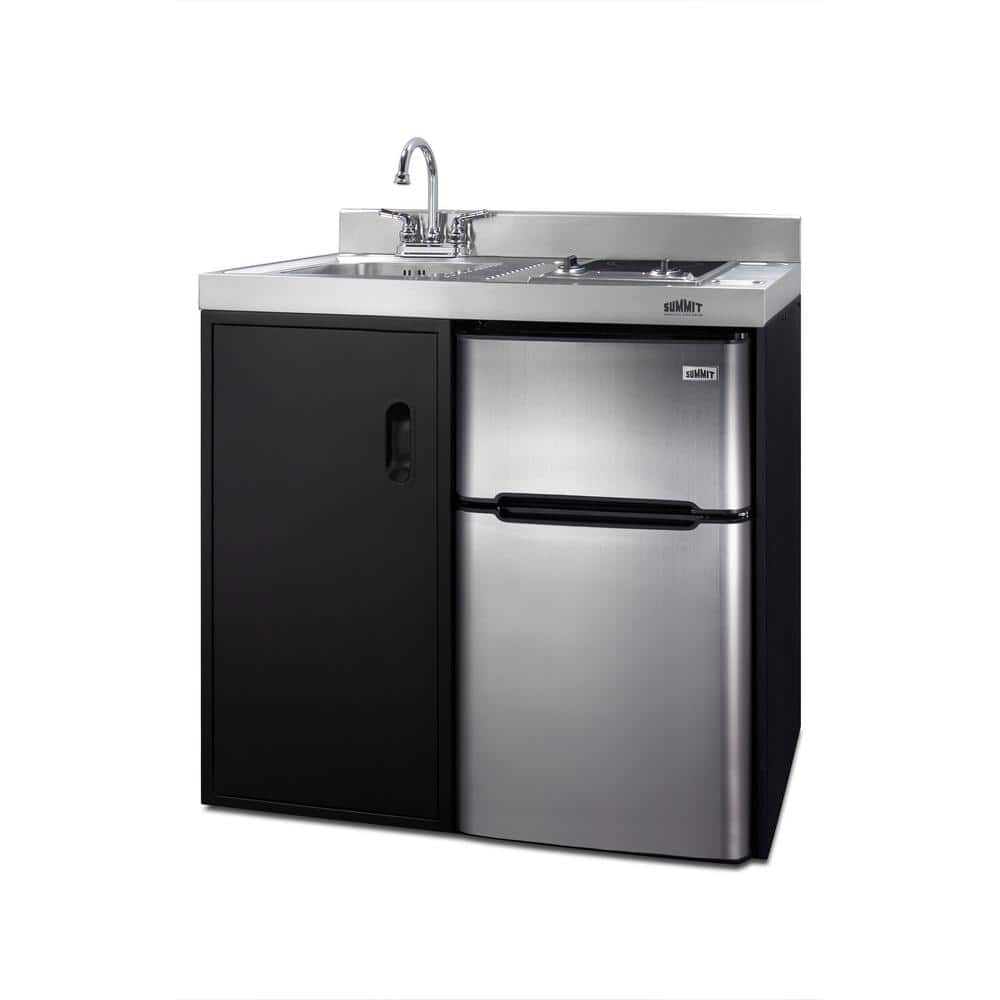 36" Black and Gray All-in-One Kitchenette with Smooth-Top Cooktop and Refrigerator