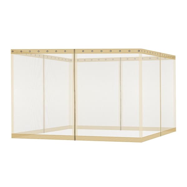 Aoodor 12 ft. x 14 ft. Universal Replacement Mosquito Netting for Patio Gazebos with Zippers (Mosquito Net Only)-Khaki