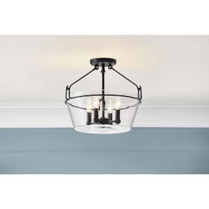 Crestlane 16.5 in. 4-Light Black Semi-Flush Mount Ceiling Light Fixture with Clear Glass