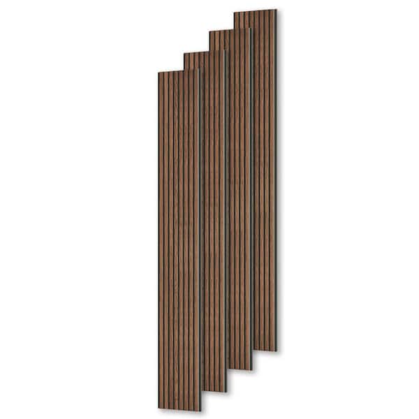 0.9in. x 1.05ft. x 7.87ft. Classic Brown Acoustic SoundAbsorb 3D Overlapping Wood Slat Decorative Wall Paneling 4-Pack