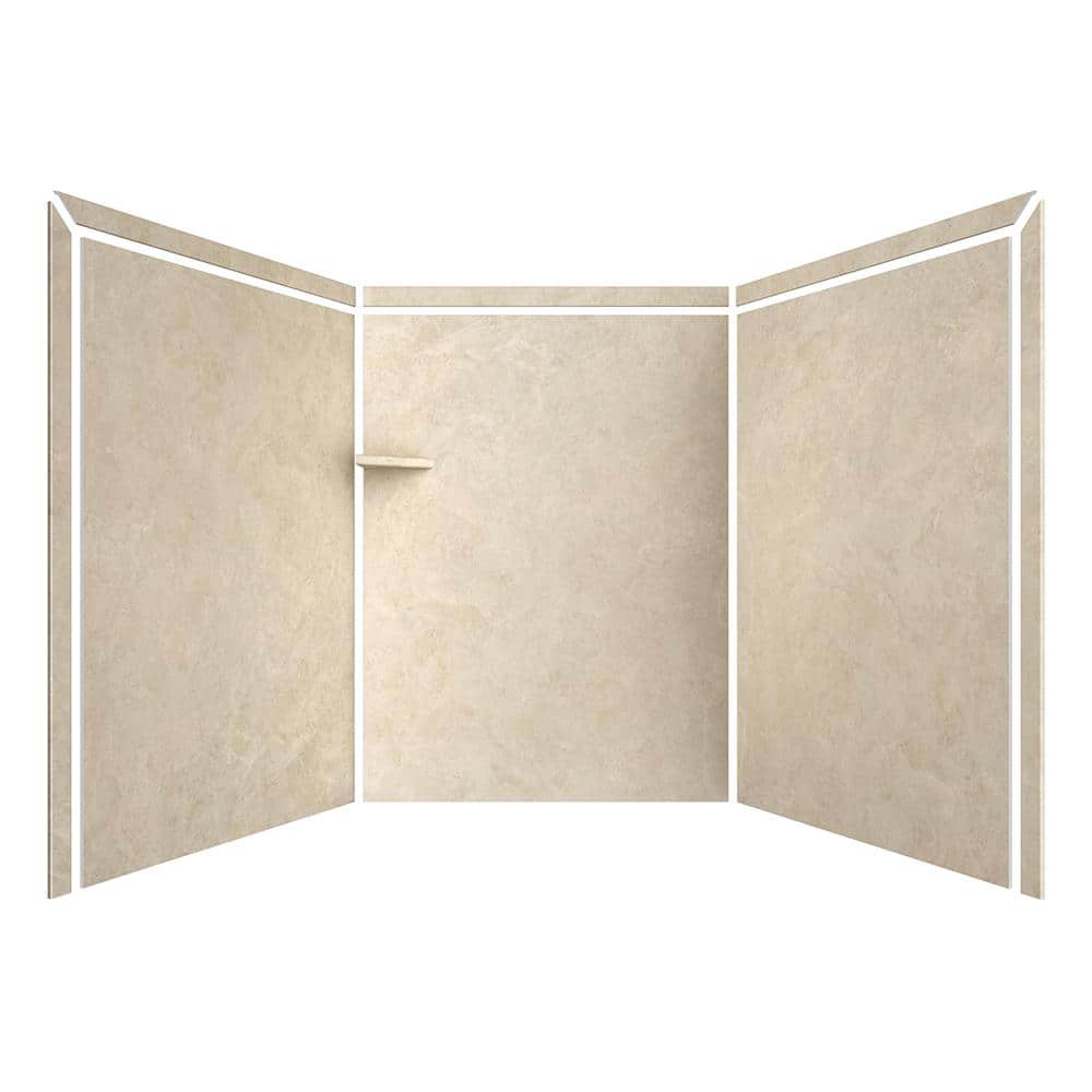Adaptable Creme Travertine 60" x 60" x 80" Alcove Shower Kit