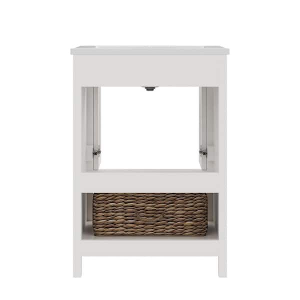 24 in. W x 18.5 in. D x 34 in. H Single Sink Freestanding Wood Bath Vanity in White with White Ceramic Top (Assembled)