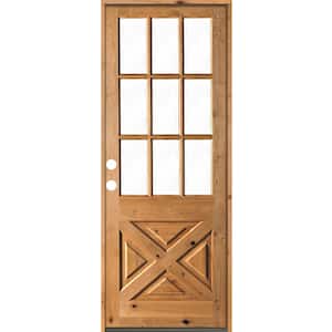 32 in. x 96 in. Knotty Alder Right-Hand/Inswing X-Panel 1/2 Lite Clear Glass Clear Stain Wood Prehung Front Door