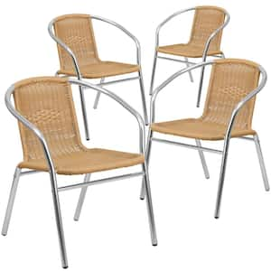 Stackable Metal Outdoor Dining Chair in Aluminum and Beige