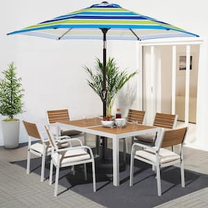 9 ft. Market Solar LED Lighted Tilt Patio Umbrella Outdoor Steel Umbrella in Blue/Green