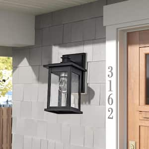 1-Light Black Hardwired Outdoor Wall Lantern Sconce Porch Light with Clear Seedy Glass