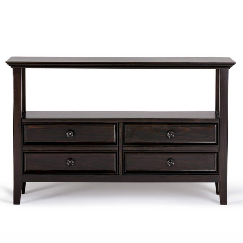 Hickory Brown Solid Wood Console Table with Storage Drawers