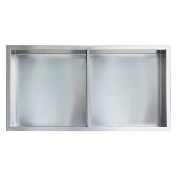 JAG PLUMBING PRODUCTS Showroom Series 12 in. x 24 in. SS Niche with Central Shelf in Brushed Chrome