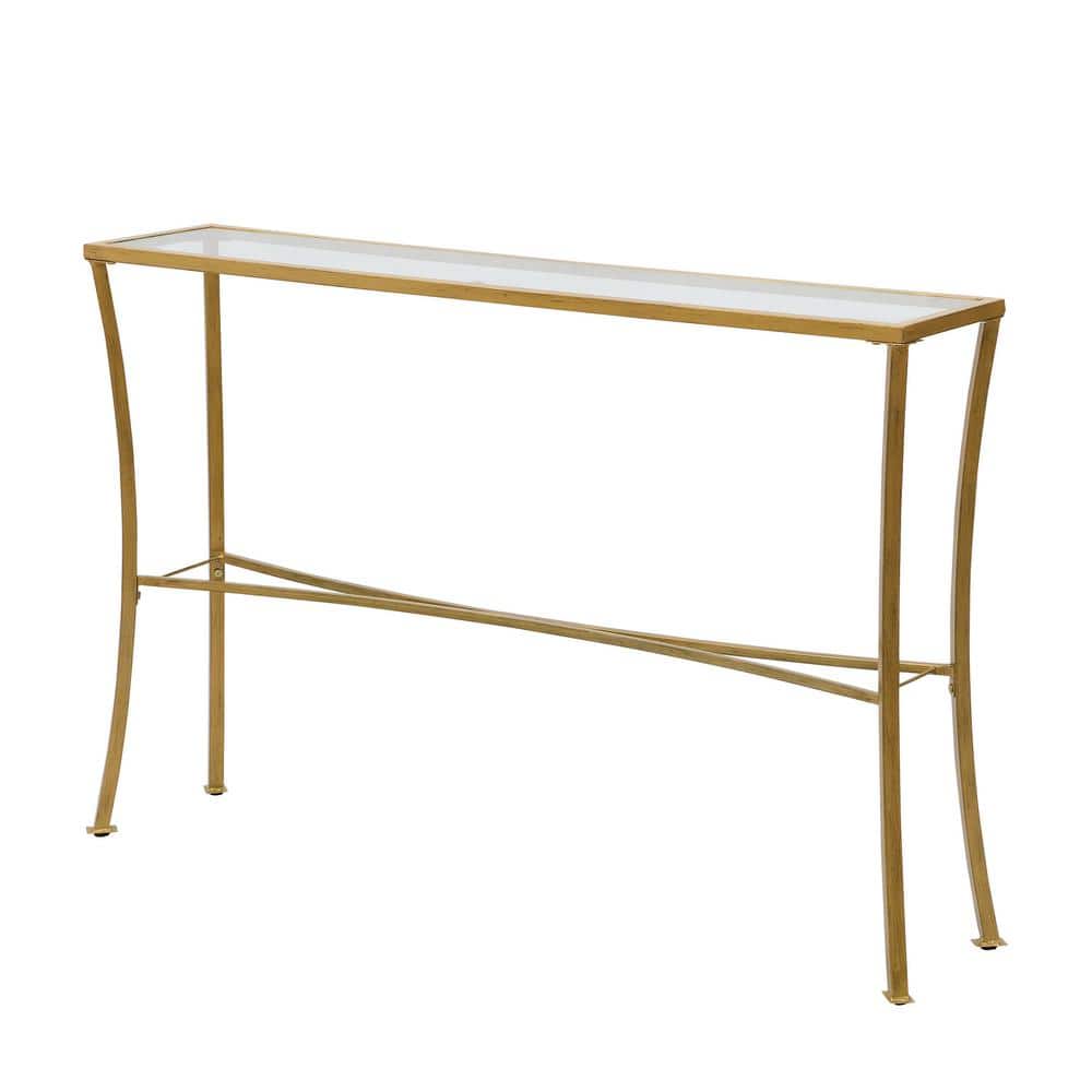 Antique Gold Metal and Glass Console Table, 50.5"