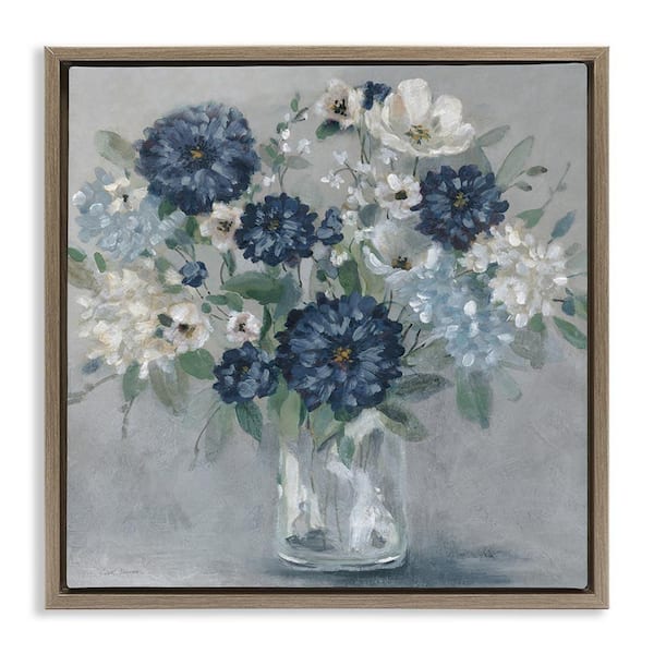 Blue Mums Mixed Bouquet by Carol Robinson Brown Floater Frame Nature Graphic Art Print 25 in. x 25 in.
