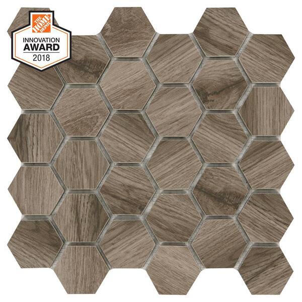Shadow Wood Hexagon 12 in. x 12 in. x 8mm Glazed Porcelain Mosaic Floor and Wall Tile (0.83 sq. ft. / piece)