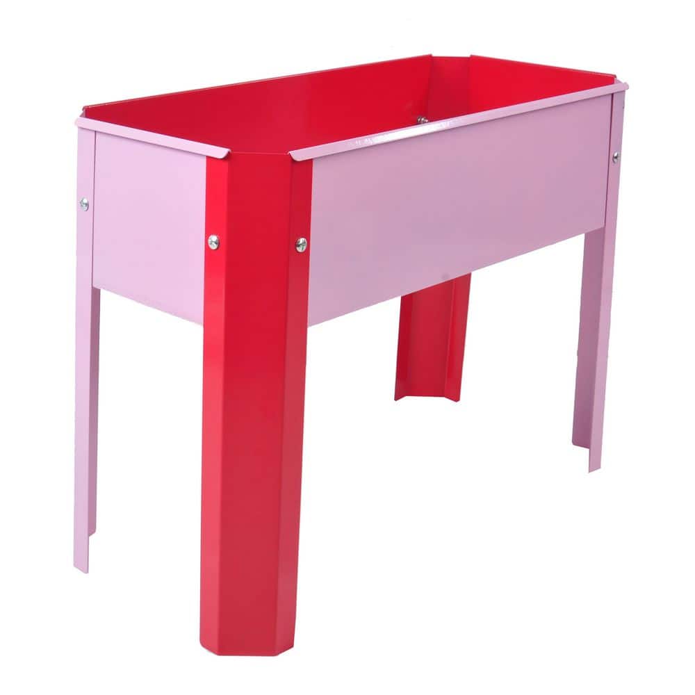Mini Metal Raised Planter with Legs in Red+Pink