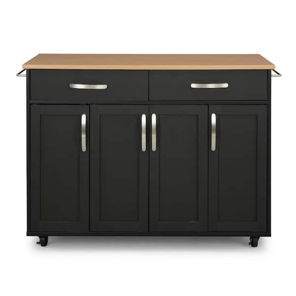 HOMESTYLES Brookshire Black Kitchen Cart with Natural Wood Top