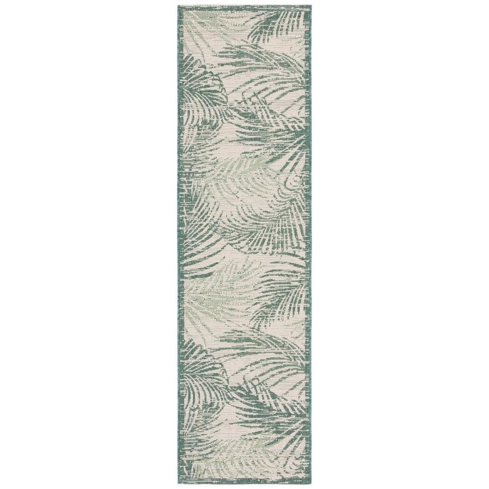 Beige and Green Synthetic Reversible Indoor/Outdoor Runner Rug