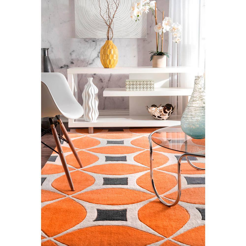 Handmade Tufted Deep Orange Synthetic Runner Rug, 32x6 in