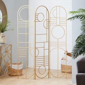 6 ft. Gold 3 Panel Geometric Hinged Foldable Arched Partition Room Divider Screen