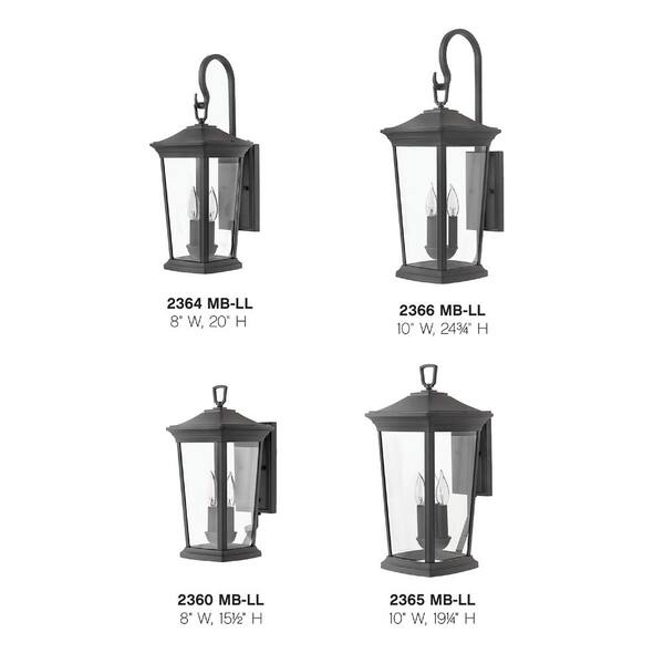 HINKLEY - Bromley 3-Light Museum Black LED Outdoor Wall Lantern Sconce