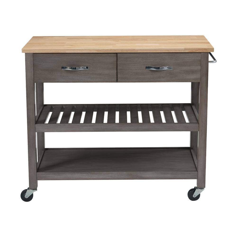PexFix Modern Gray Frame Natural Wood color Tabletop Kitchen Cart