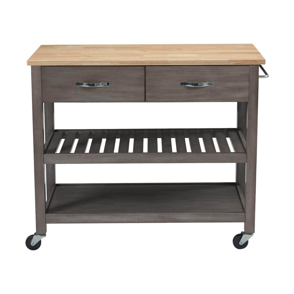 "42"" W Gray Kitchen Cart with Solid Wood Top and Double Drawers" price history on PriceWatchPro