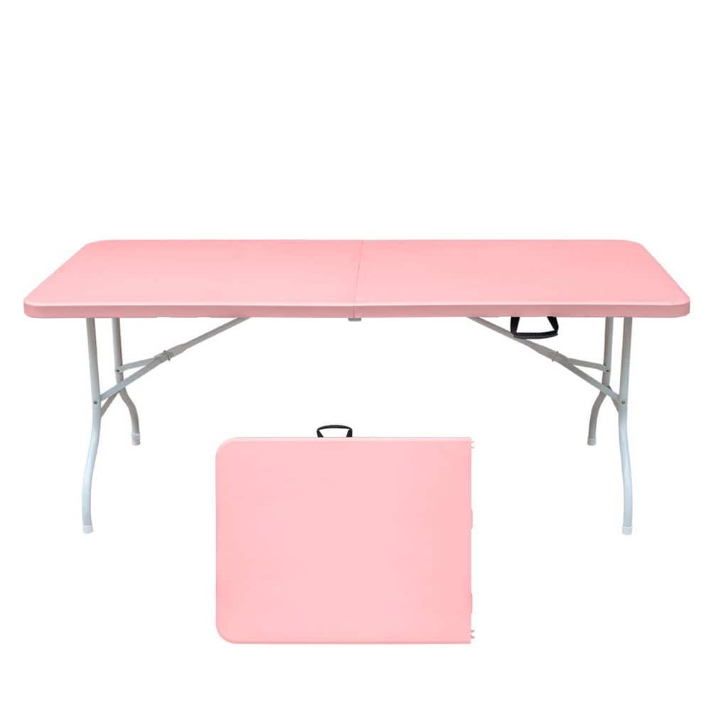 71 in. Pink Rectangle Steel Folding Picnic Table, Portable Outdoor Camping Table with Plastic Top Seats 6 People price history on PriceWatchPro