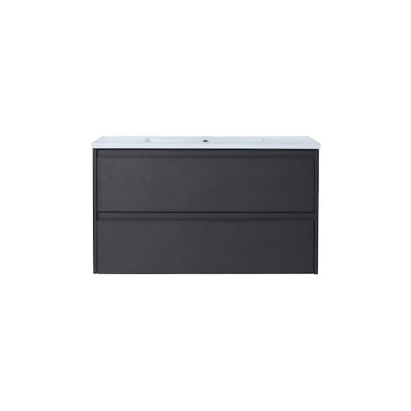 UPIKER Modern 36 in. W X 18 in. D x 20 in. H Bath Vanity in Gray with White Resin Vanity Top