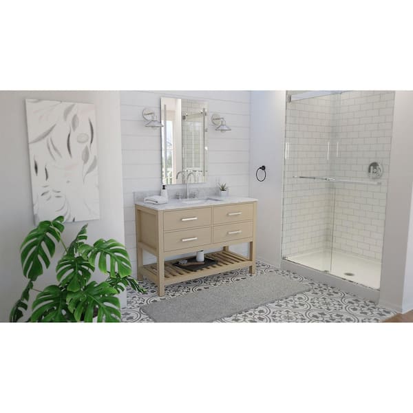 Valencia 48 in. W x 22 in. D x 34 in . H Oak Console Vanity with Rectangular Undermount Sink - Light Oak with White Top