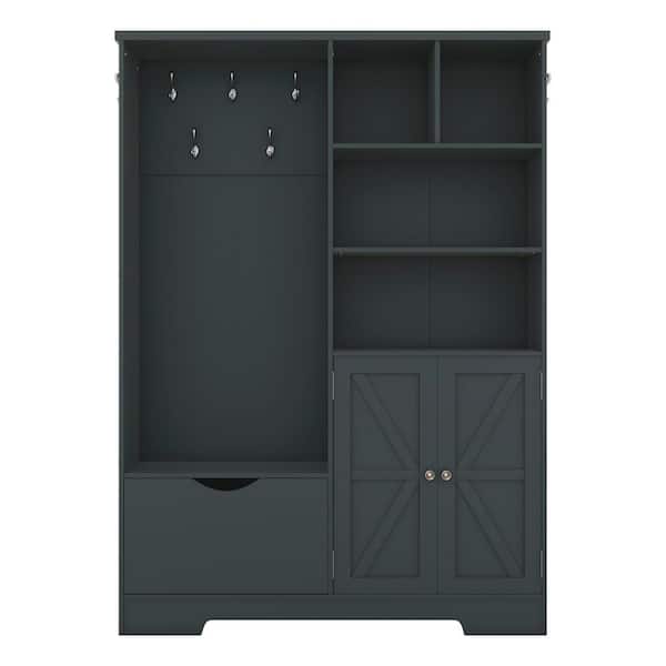 Boyel Living Antique Blue Multi-functional Hall Tree with Storage Shelves Drawers and Cabinet