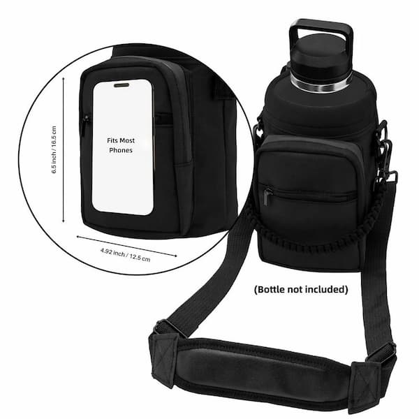 Anqtovp 64 oz. Black Polyester Insulated Adjustable Strap Water