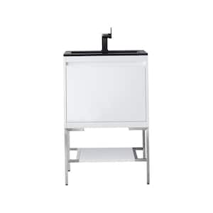 Milan 23.6 in. W x 18.1 in. D x 36 in. H Bathroom Vanity in Glossy White with Charcoal Black Mineral Composite Top