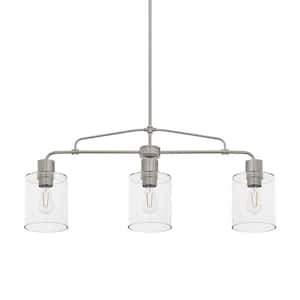 Sutton Place 3-Light Brushed Nickel Farmhouse Dining Room Chandelier, Linear Kitchen Island Pendant Light