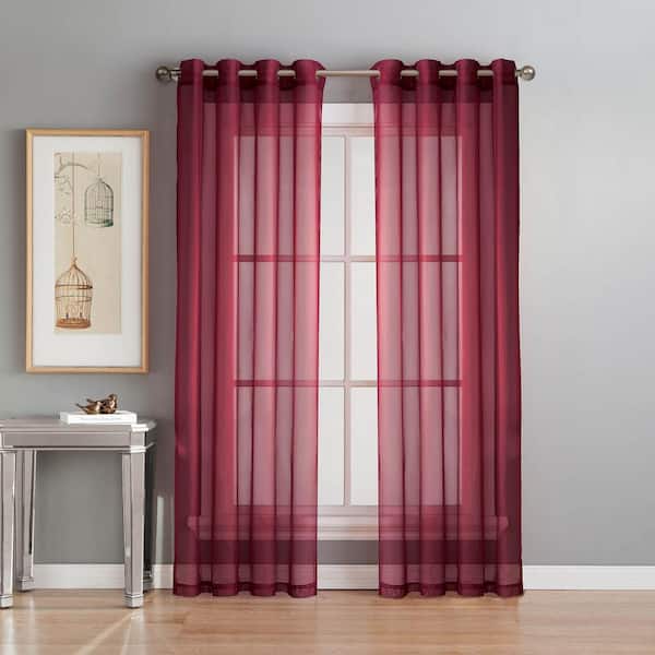 Window Elements Sheer Sheer Elegance 84 in. L Grommet Curtain Panel Pair, Burgundy (Set of 2)