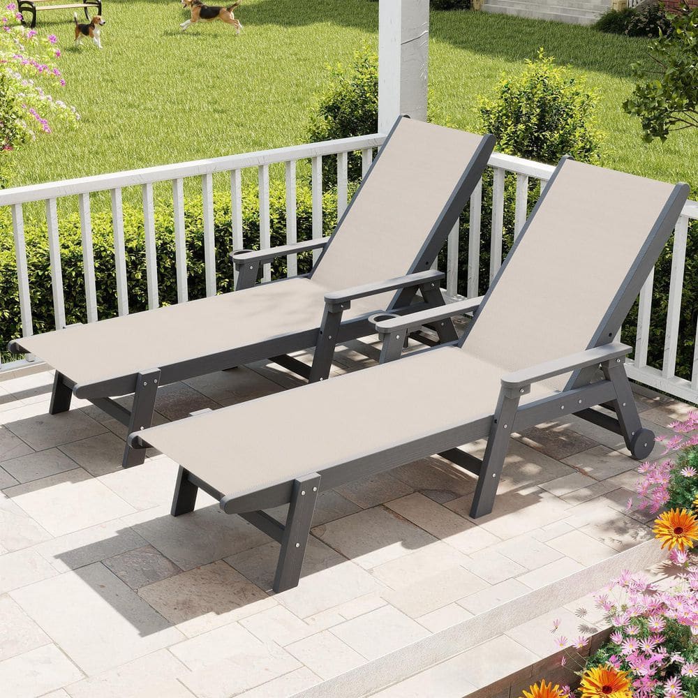 Rose Red 3-Piece Metal Outdoor Chaise Lounge, Patio Aluminum Lounge Chairs Reclining Chair with Side Table, Wheels price history on PriceWatchPro