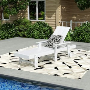 Shoreside White Fade Resistant All Weather HDPE Plastic Outdoor Adjustable Backrest Chaise Lounge Arm Chair with Wheels