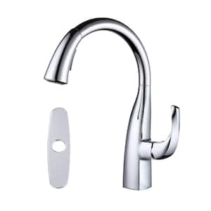 Modern Single Handle High Arc Sink Pull Down Sprayer Kitchen Faucet With Supply Line in Chrome