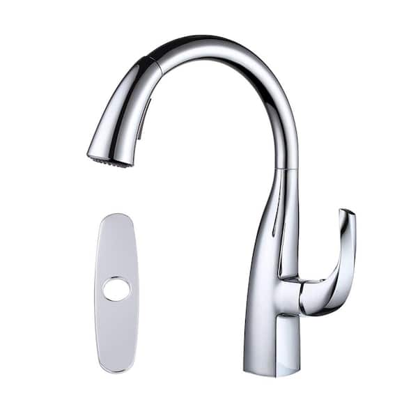 ARCORA Modern Single Handle High Arc Sink Pull Down Sprayer Kitchen Faucet With Supply Line in Chrome