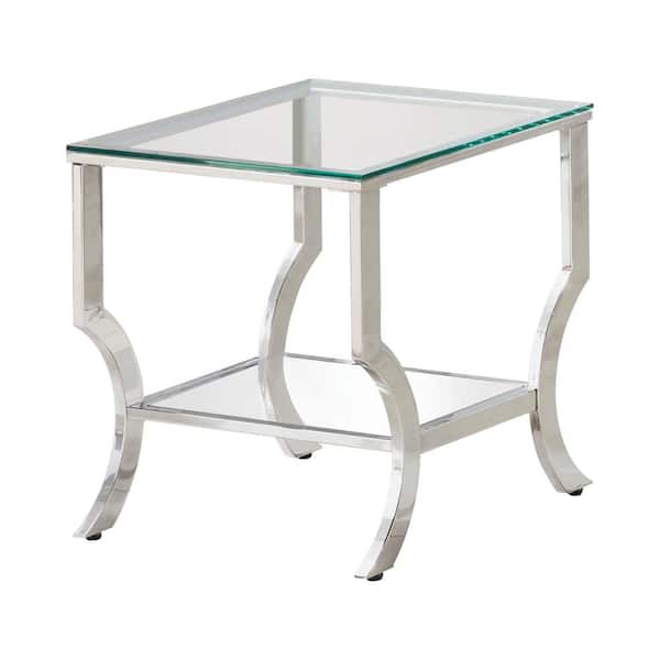 Coaster Square End Table with Mirrored Shelf Chrome