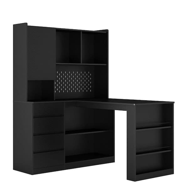anpport 46 in. L-Shaped Black Wood 4-Drawer Computer Desk with