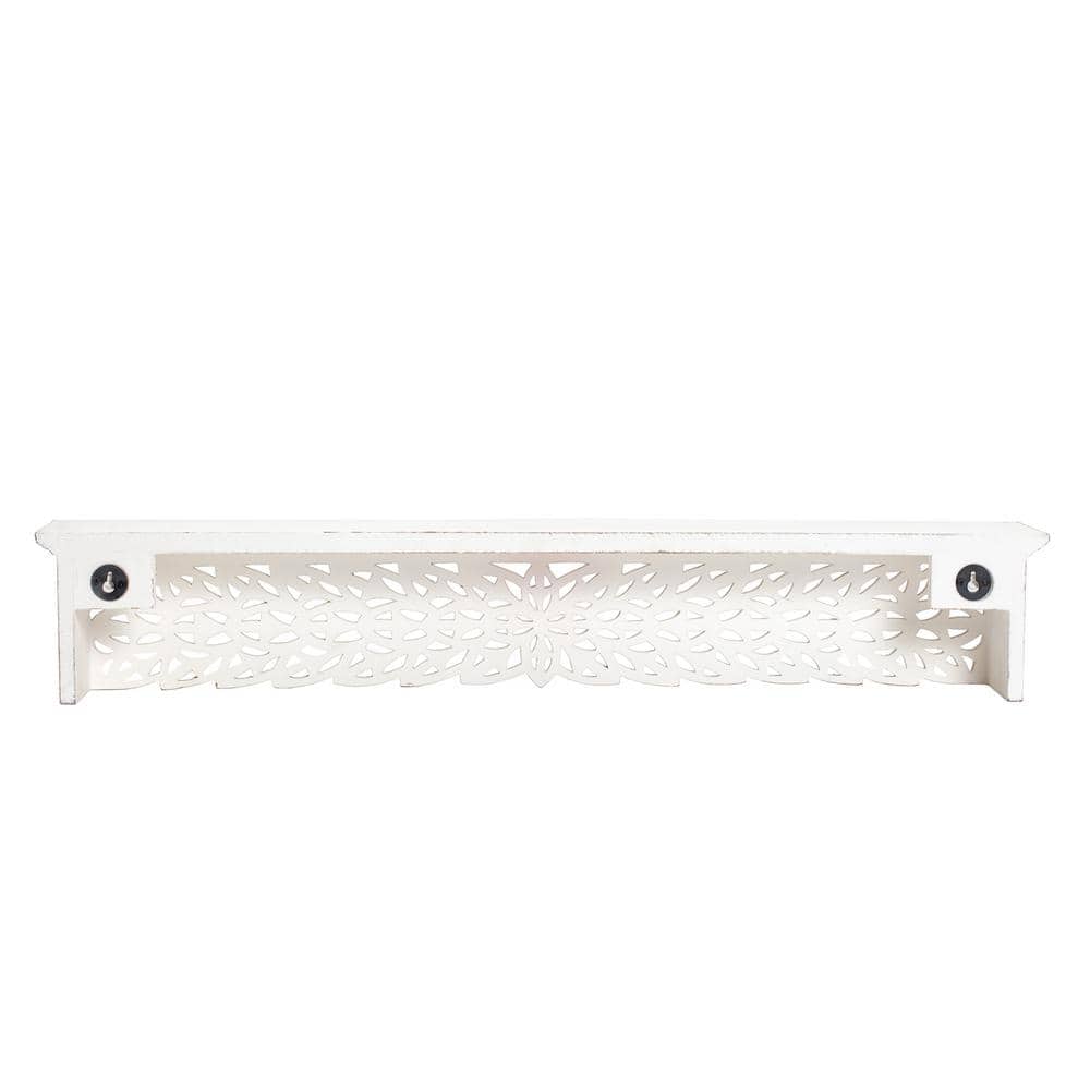 Gaudin 30" White Hand Carved Floating Shelf