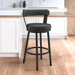 Kobe 26 in. Counter Height Low Back Swivel Bar Stool in Black and Black Faux Leather