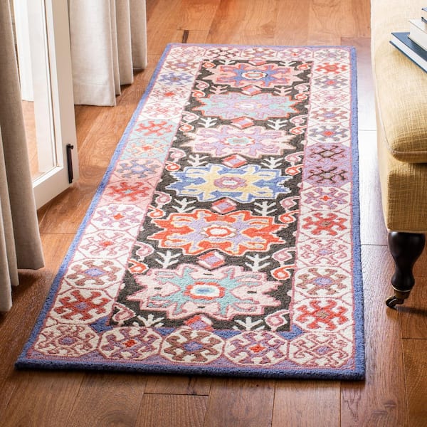 Bellagio 2 ft. x 7 ft. Charcoal/Ivory Geometric Border Runner Rug